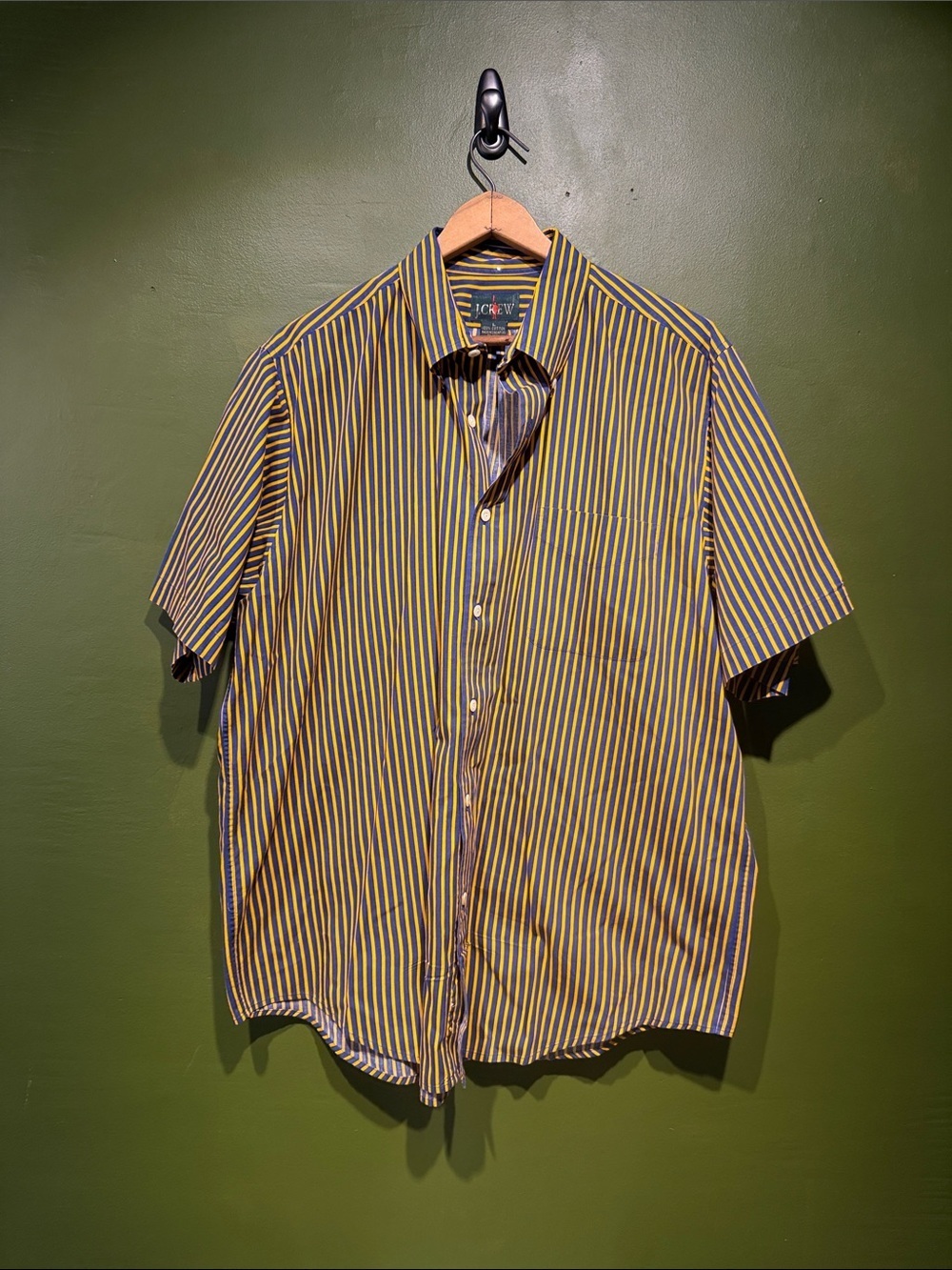 Vintage J. Crew Short-Sleeve Button-Down Shirt in Orange & Navy Stripe